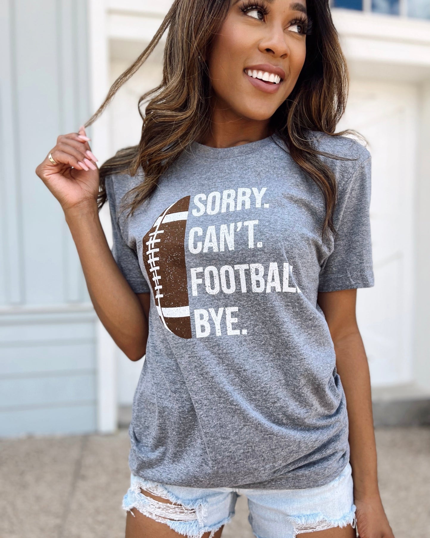 Gray Sorry. Can’t. FOOTBALL. Bye. Unisex Comfy Tee