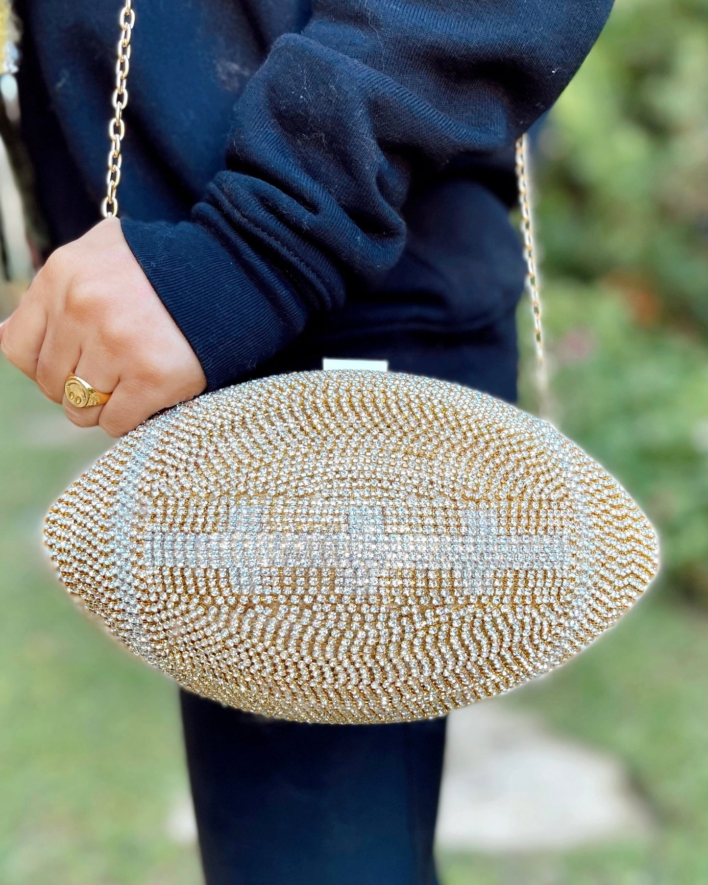 Gold Crystal Football Purse