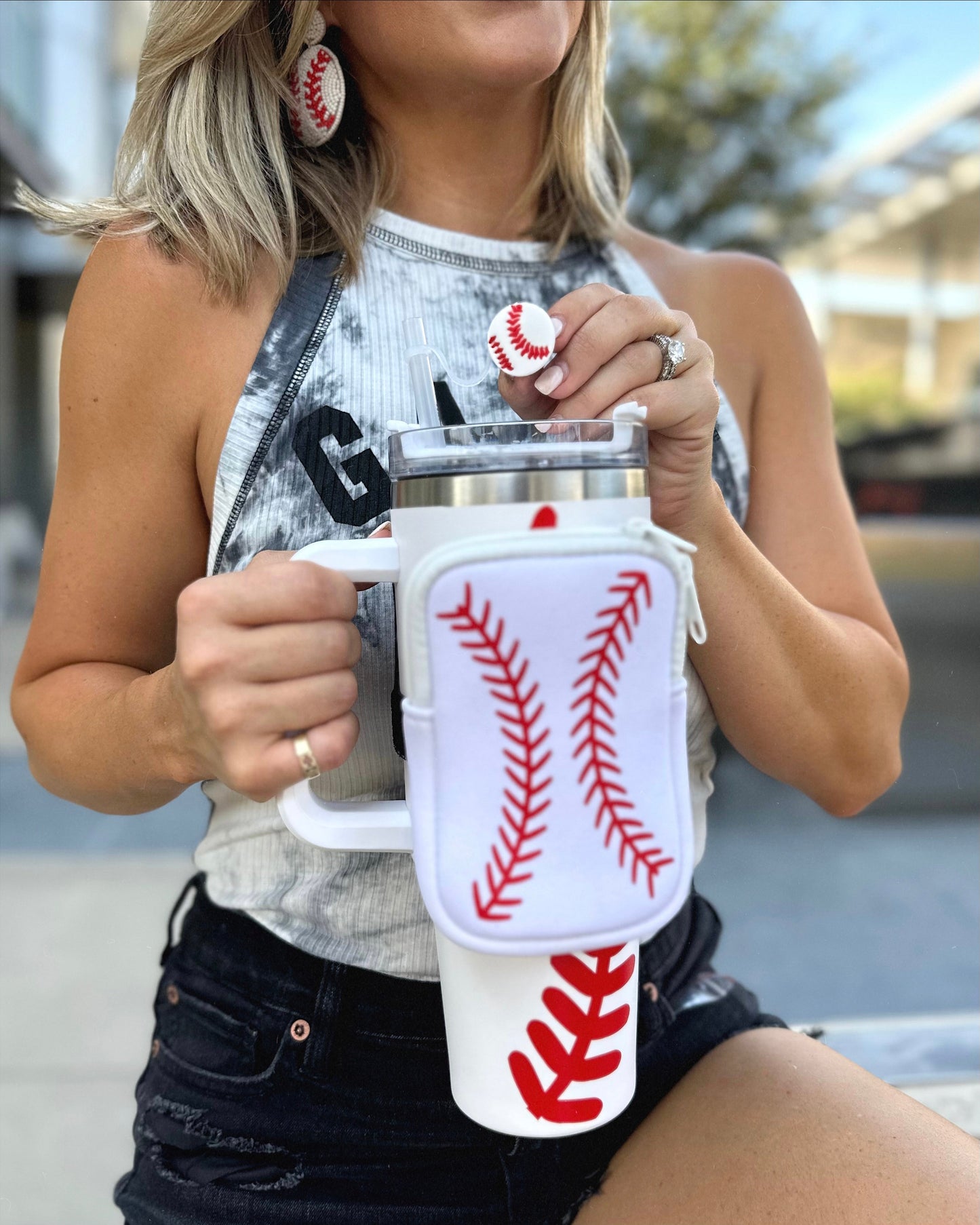 Baseball Tumbler Straw Topper