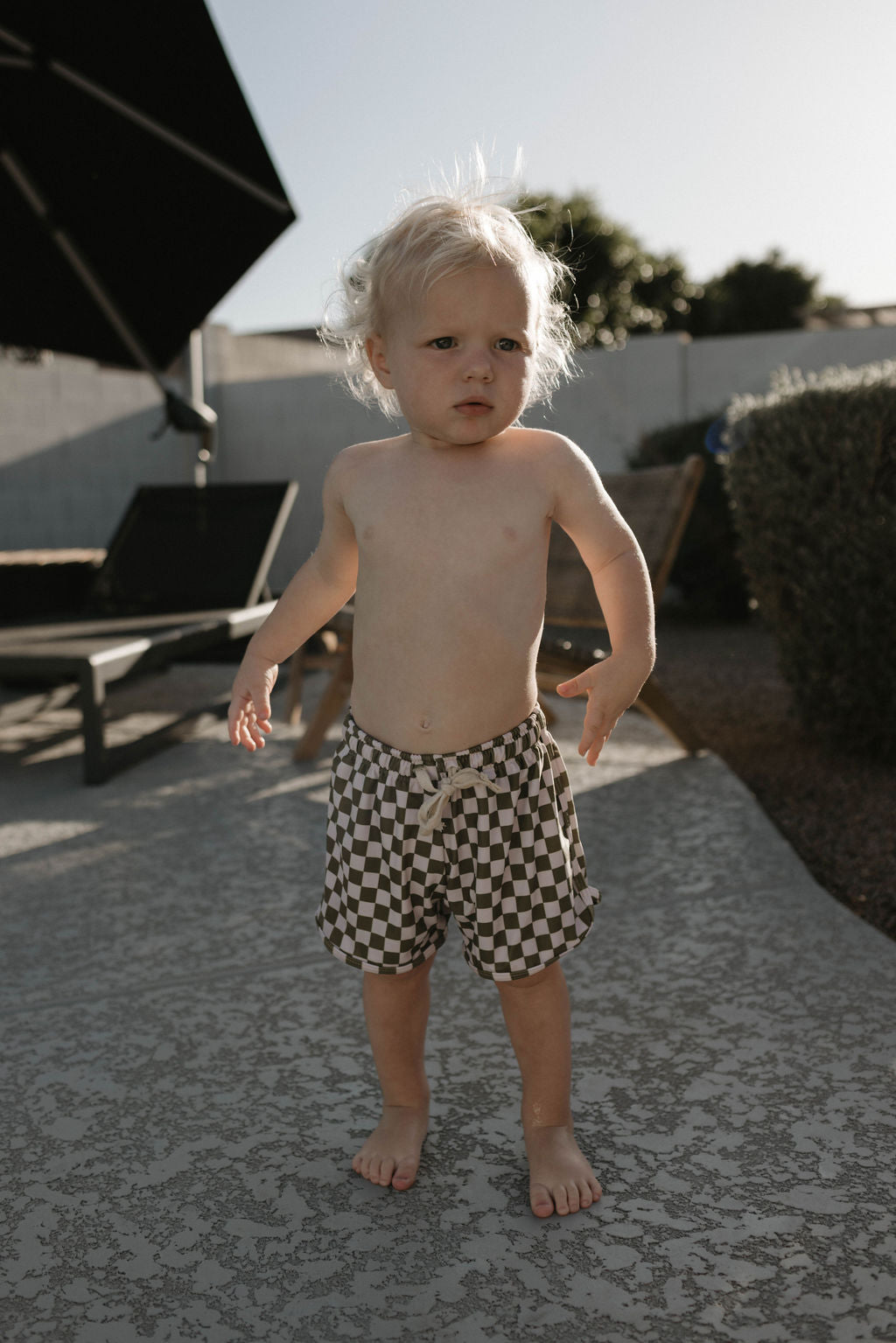 Boys  Board Shorts | Wave Chaser Olive Checker