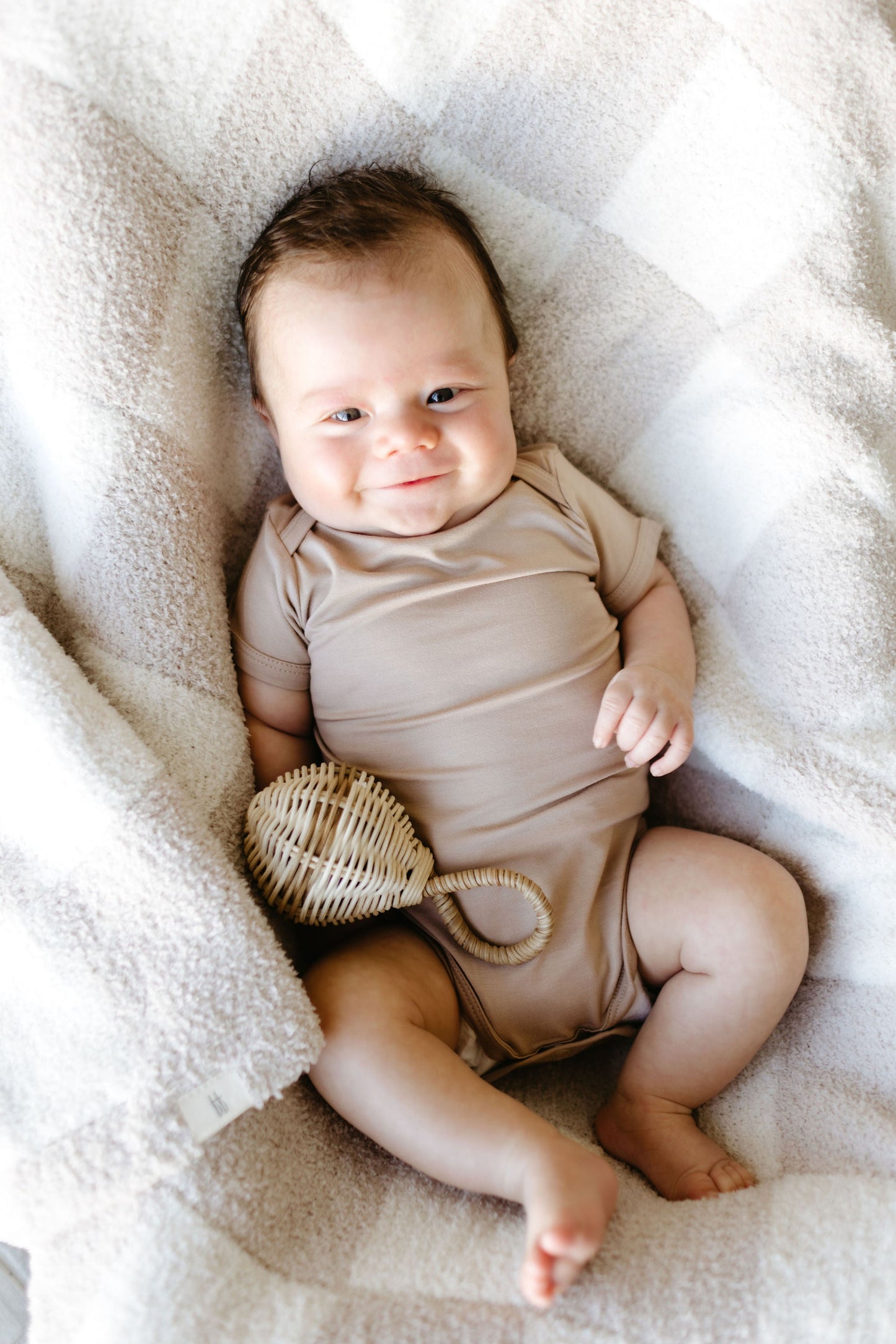 Taupe and White Checker Board | Plush Blanket