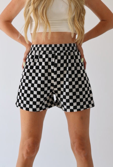 Women's Terry Shorts  | Black + White Checkerboard