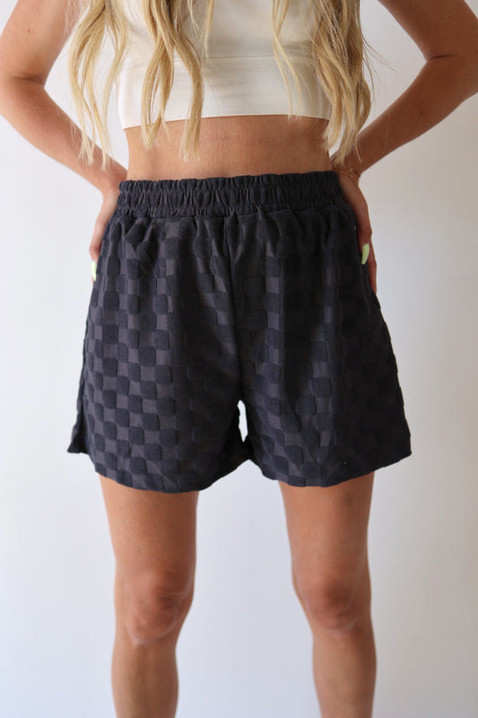 Women's Terry Shorts | Charcoal Checkerboard