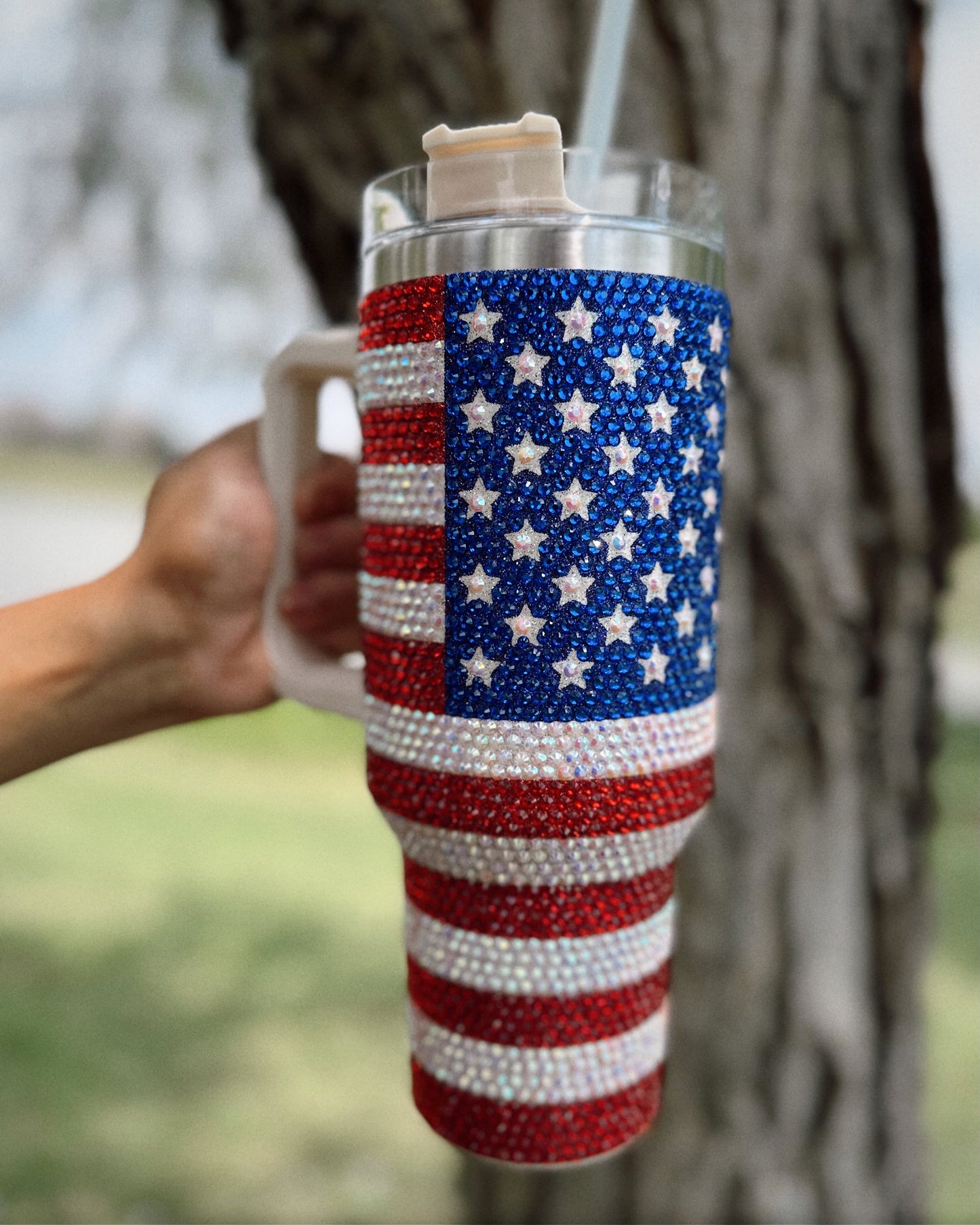 Pre-Order: Crystal American Flag "Blinged Out" 40 Oz. Tumbler (Ships Approx. 5/30)