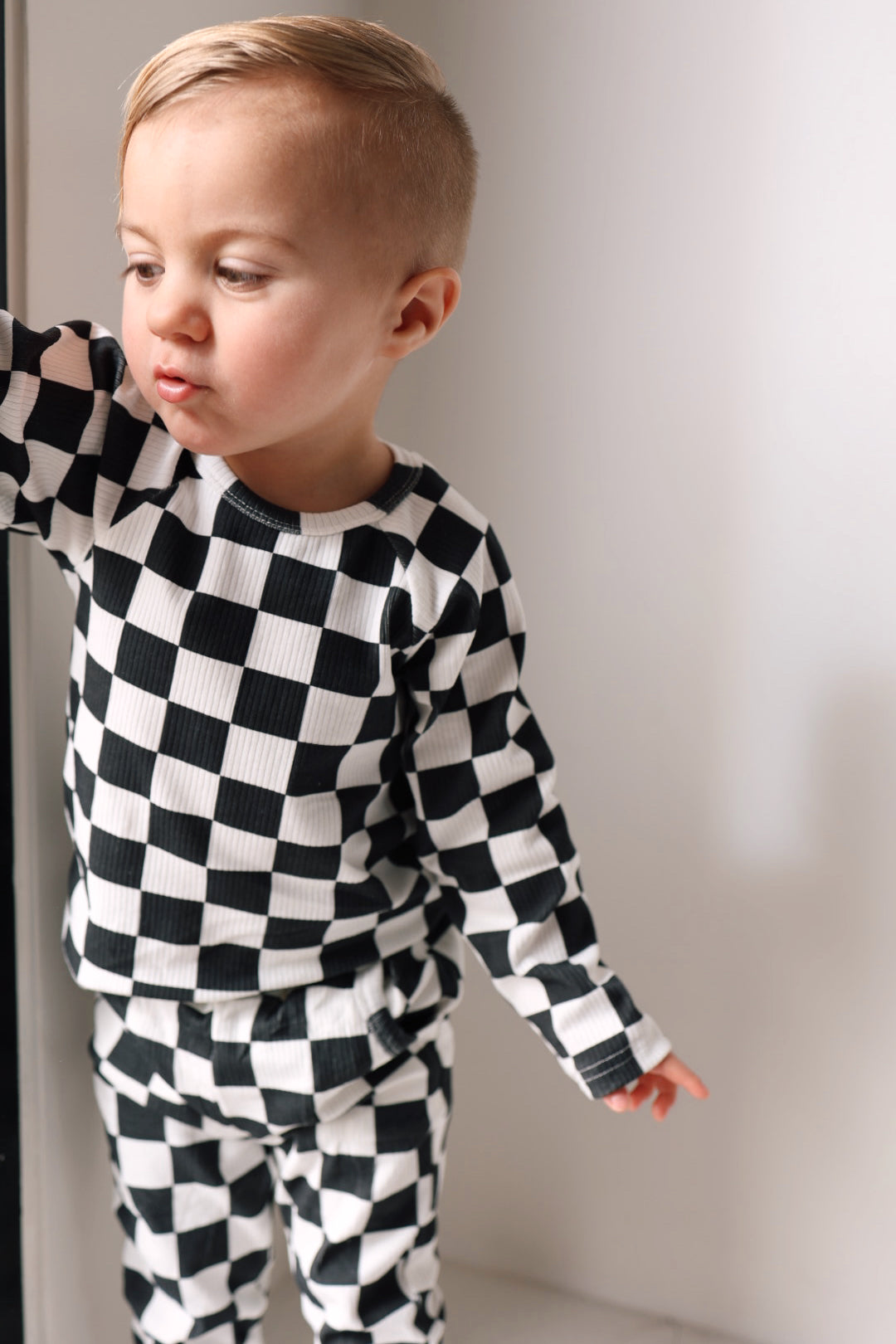 Ribbed Jogger Set | Black & White Checkerboard