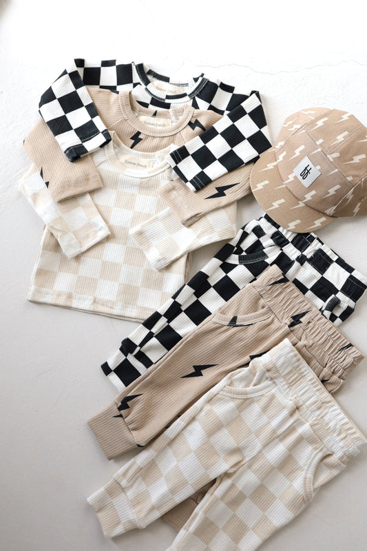 Ribbed Jogger Set | Tan & Black Bolt