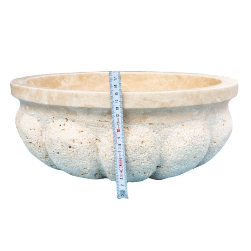 Natural Stone Light Travertine Pumpkin Shape Honed Vessel Sink (D)16" (H)6"