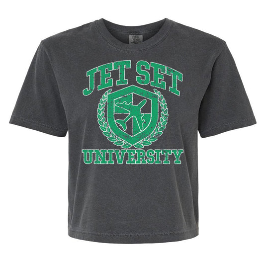 'Jet Set University' Boxy T-Shirt