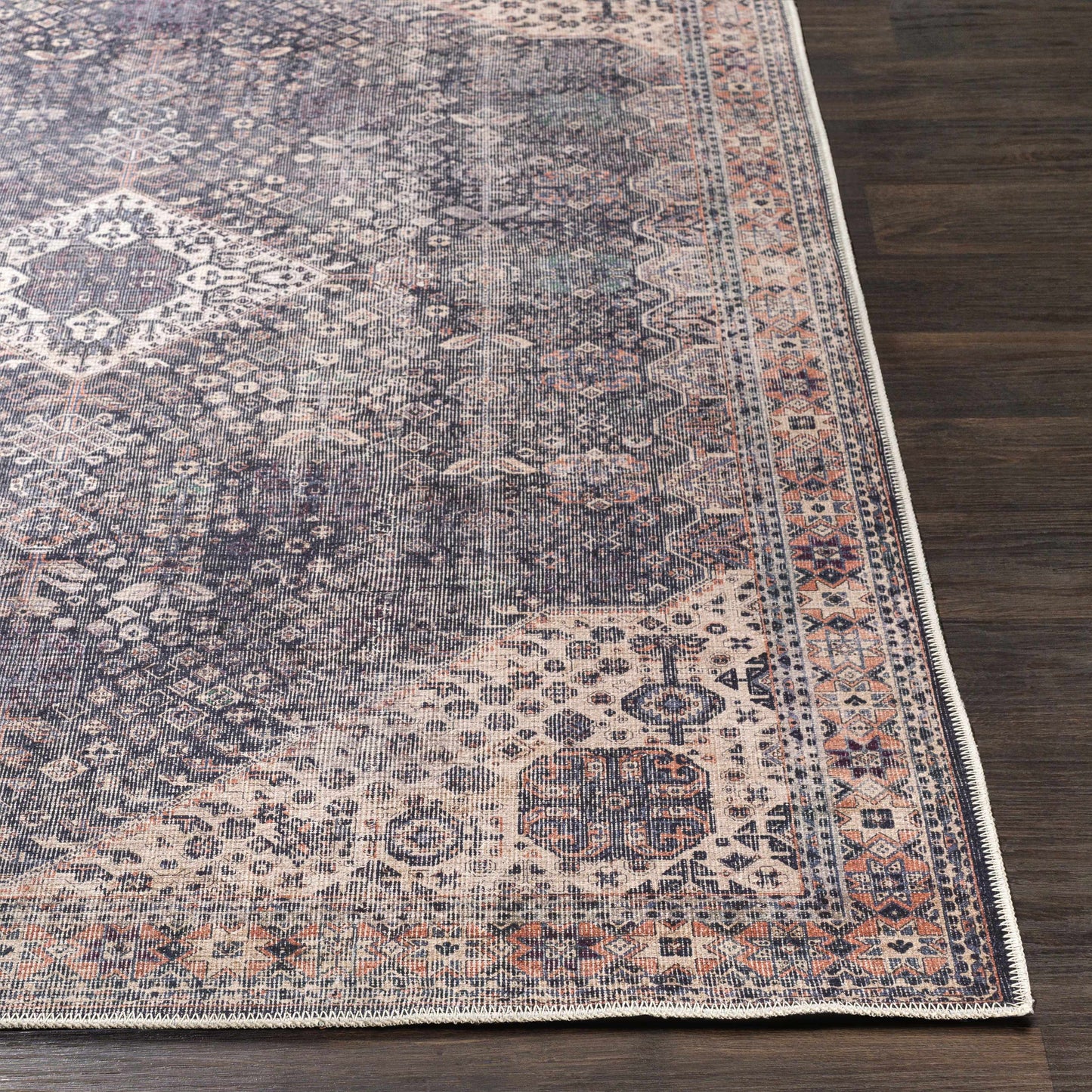 Kittrell Brown Medallion Washable Rug