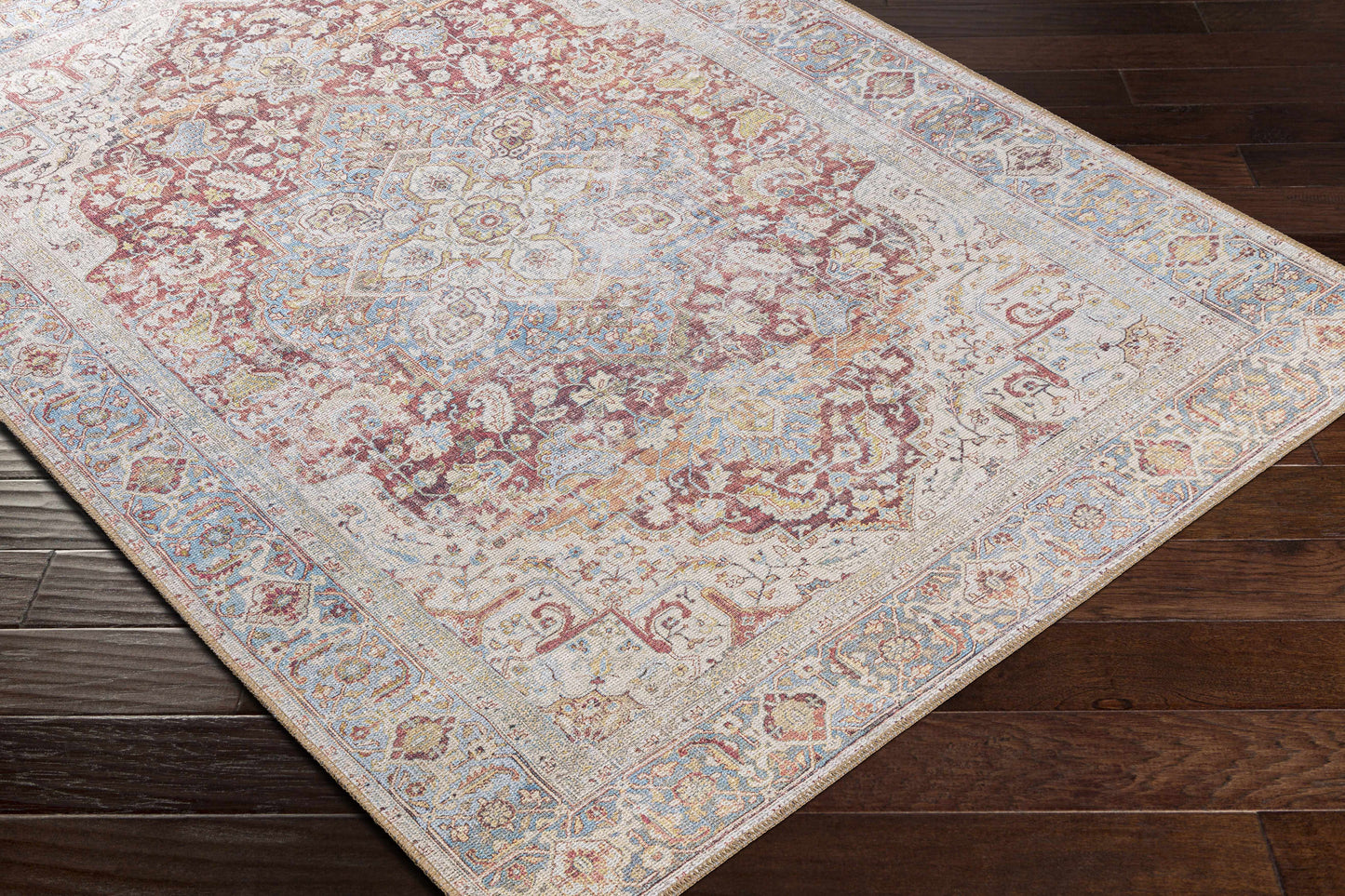 Cream Rust Leeston Vintage Washable Area Rug - Clearance