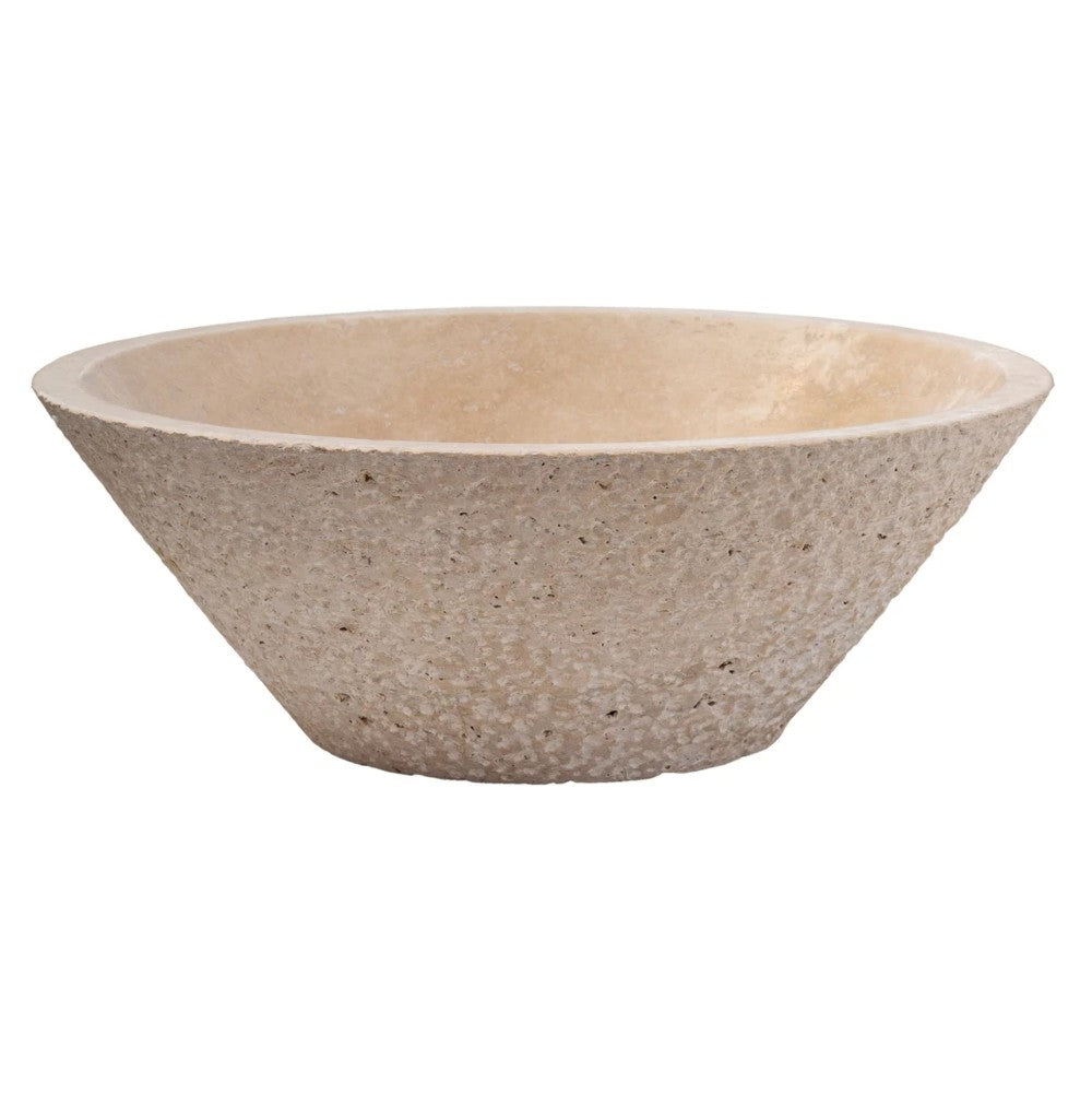 Light Beige Travertine V-Shape Tapered Sink Honed Inside and Sandblasted Outside  (D)16" (H)6"