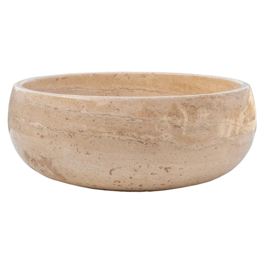 Light Beige Travertine Natural Stone Vessel Sink Filled and Polished  (D)16" (H)6"