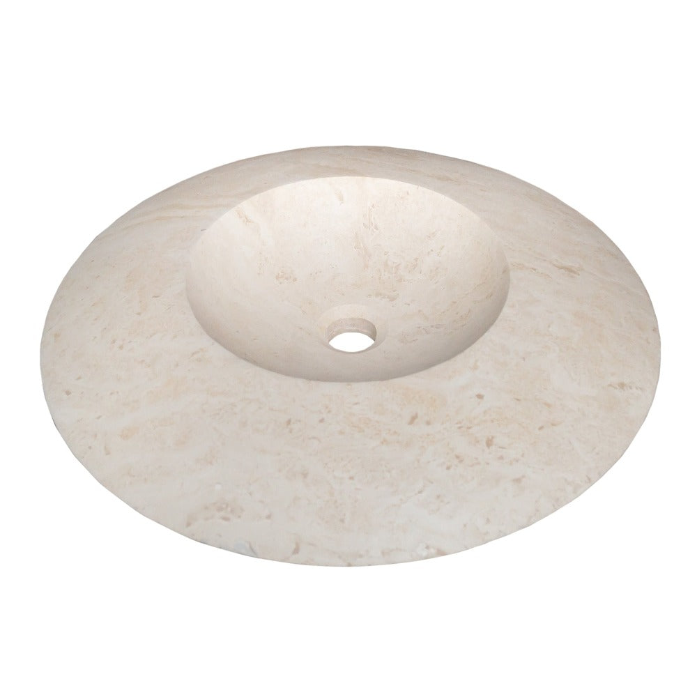 Light Travertine Natural Stone UFO Shape Sink Honed and Filled (D)21" (H)6"