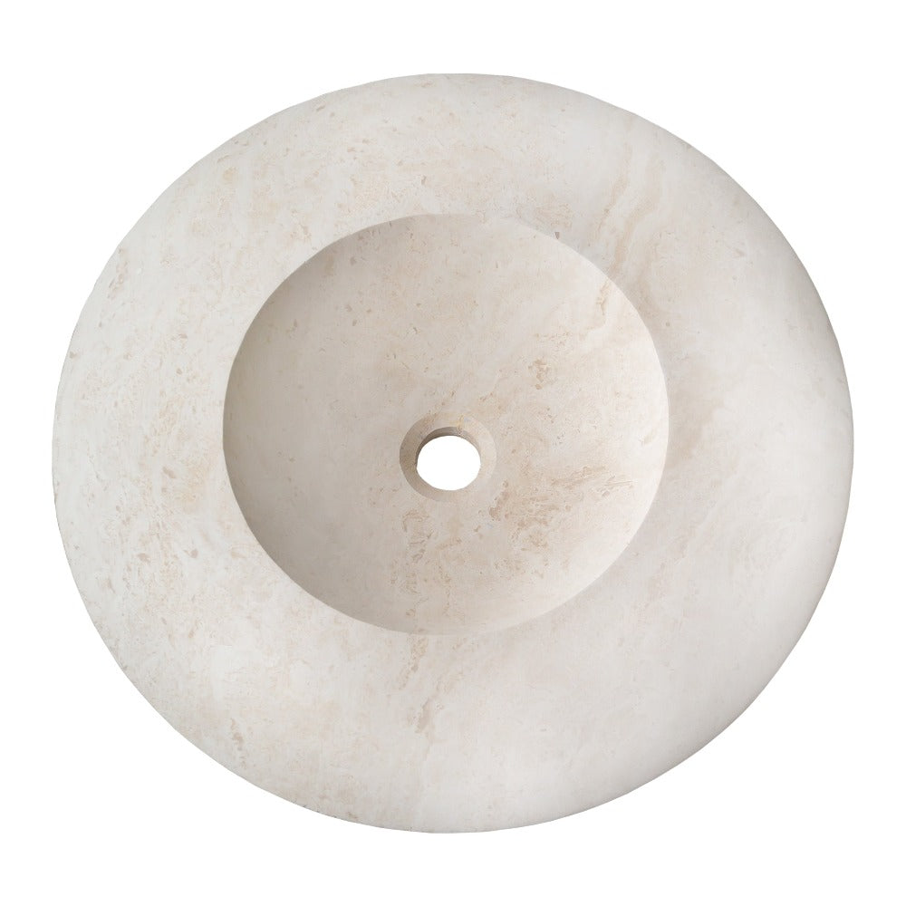 Light Travertine Natural Stone UFO Shape Sink Honed and Filled (D)21" (H)6"