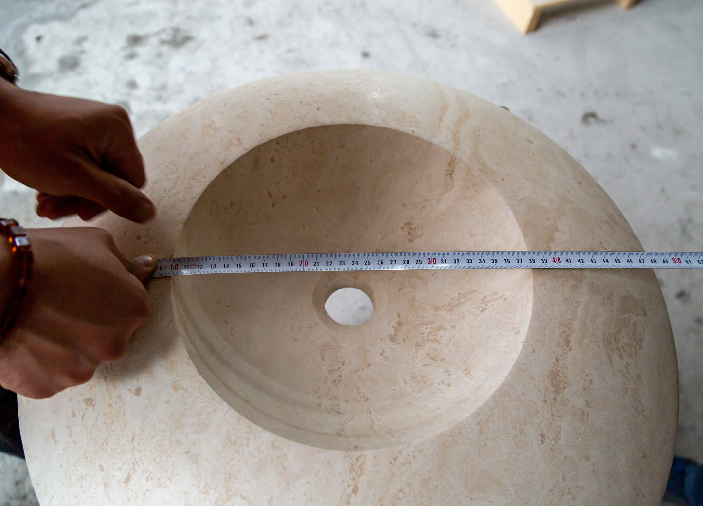 Light Travertine Natural Stone UFO Shape Sink Honed and Filled (D)21" (H)6"