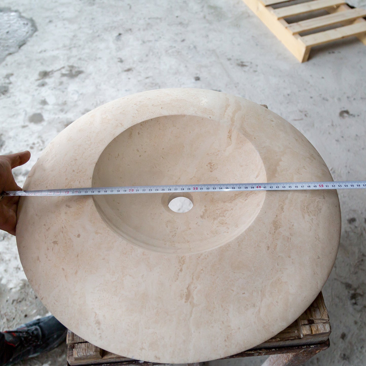 Light Travertine Natural Stone UFO Shape Sink Honed and Filled (D)21" (H)6"