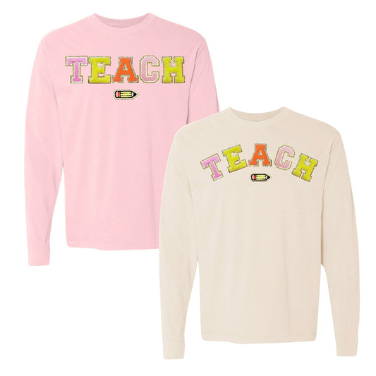 Teach Pencil Letter Patch Long Sleeve T-Shirt