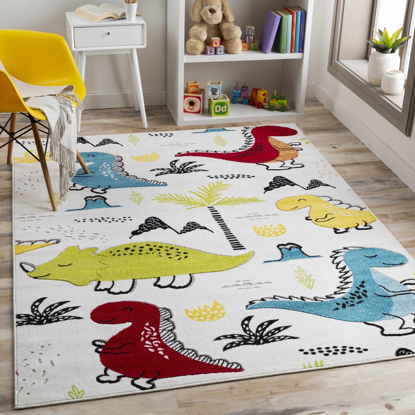 Kids Dianosour Colorful Jungle Playroom Area Rug