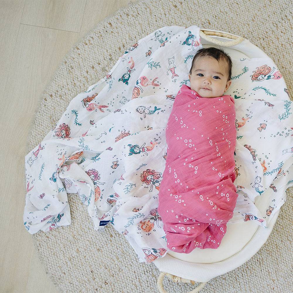 Muslin Swaddle Blanket Set Oh So Soft Mermaid + Bubbles