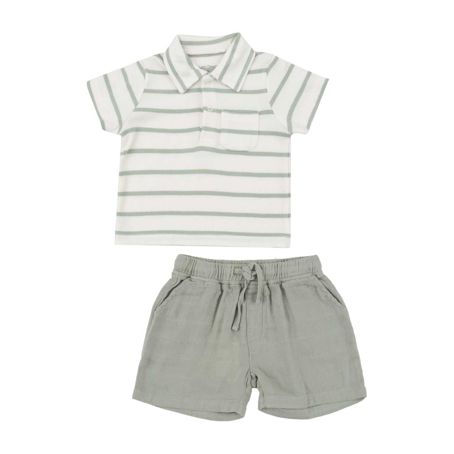 Muslin Short And Polo Shirt Set - Desert Sage Solid Muslin