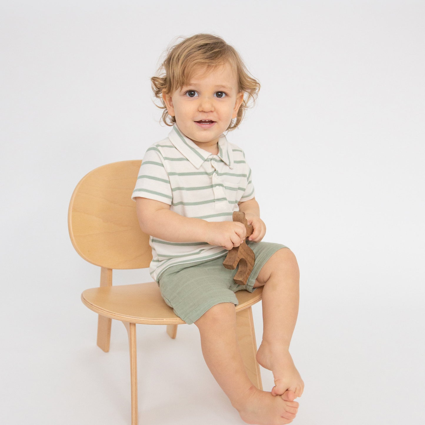 Muslin Short And Polo Shirt Set - Desert Sage Solid Muslin