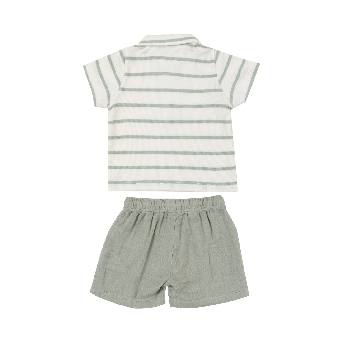 Muslin Short And Polo Shirt Set - Desert Sage Solid Muslin