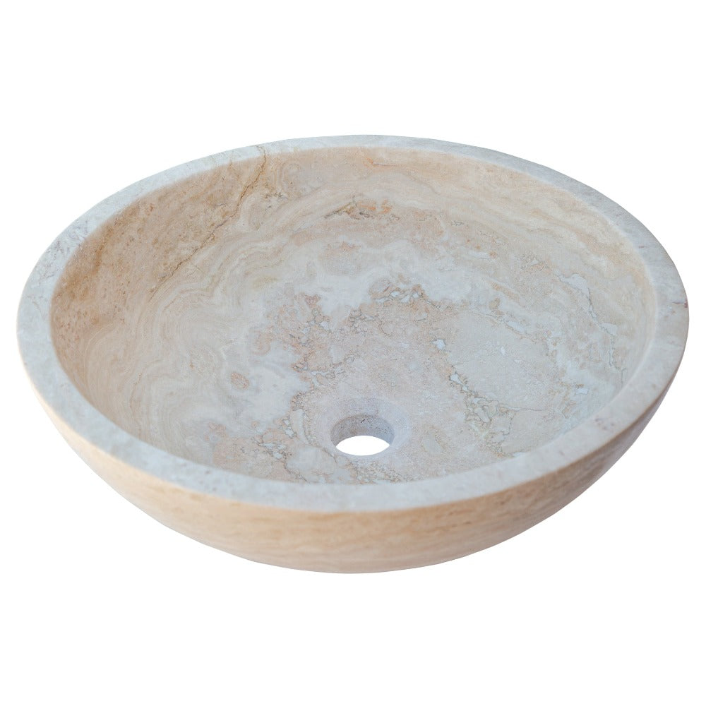 Natural Stone Beige Travertine Vessel Sink Honed and Filled (D)18" (H)6"