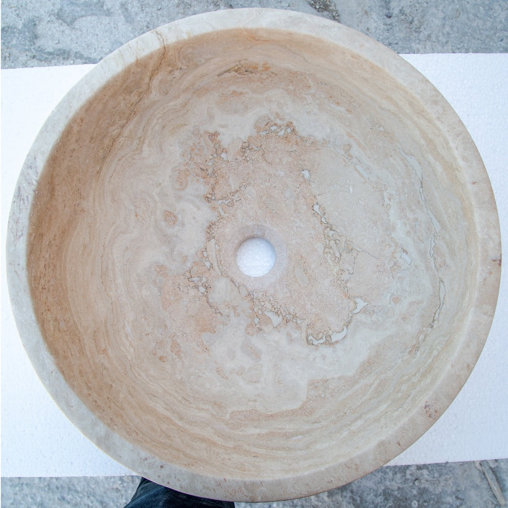 Natural Stone Beige Travertine Vessel Sink Honed and Filled (D)18" (H)6"