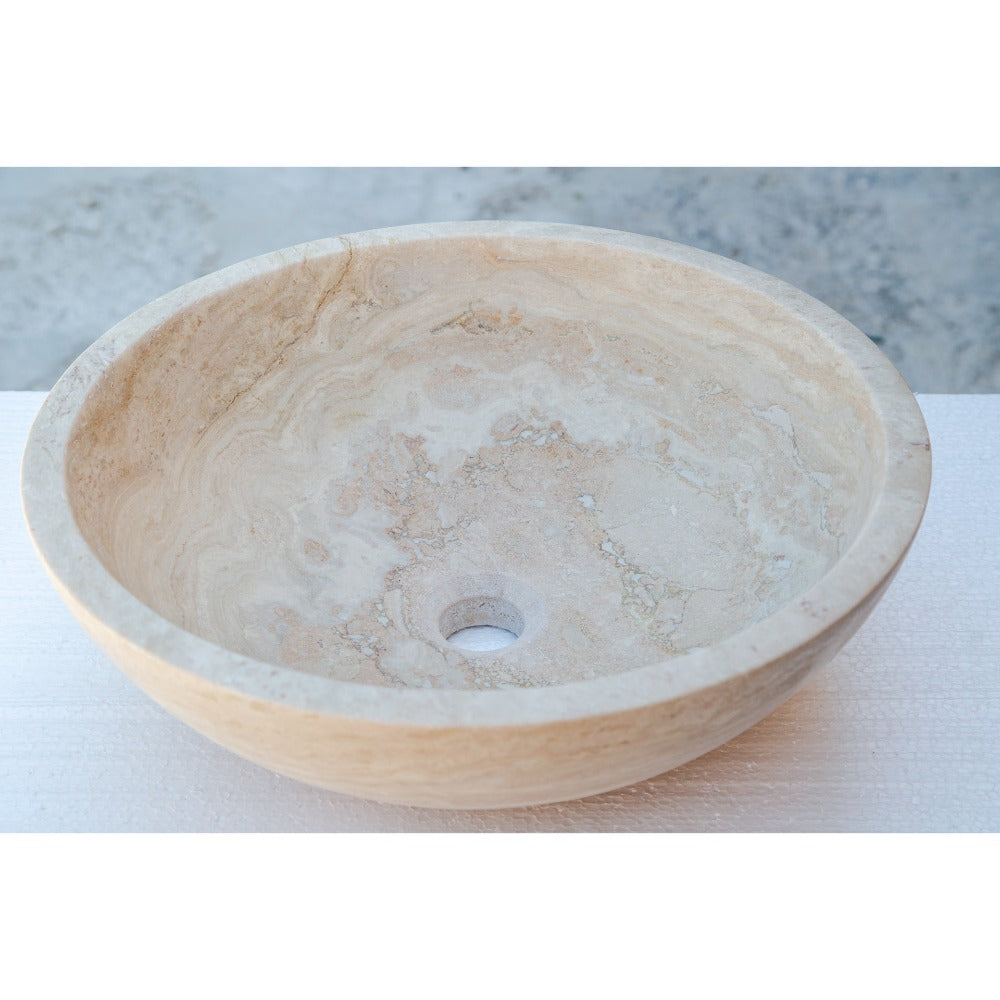 Natural Stone Beige Travertine Vessel Sink Honed and Filled (D)18" (H)6"