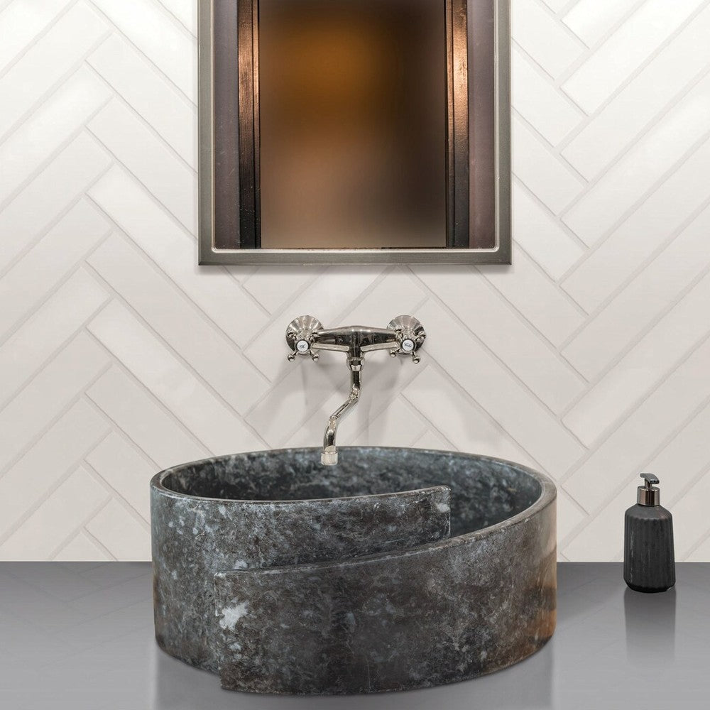 Special Design Black Marble Natural Stone Round Vessel Sink (D)16" (H)6"