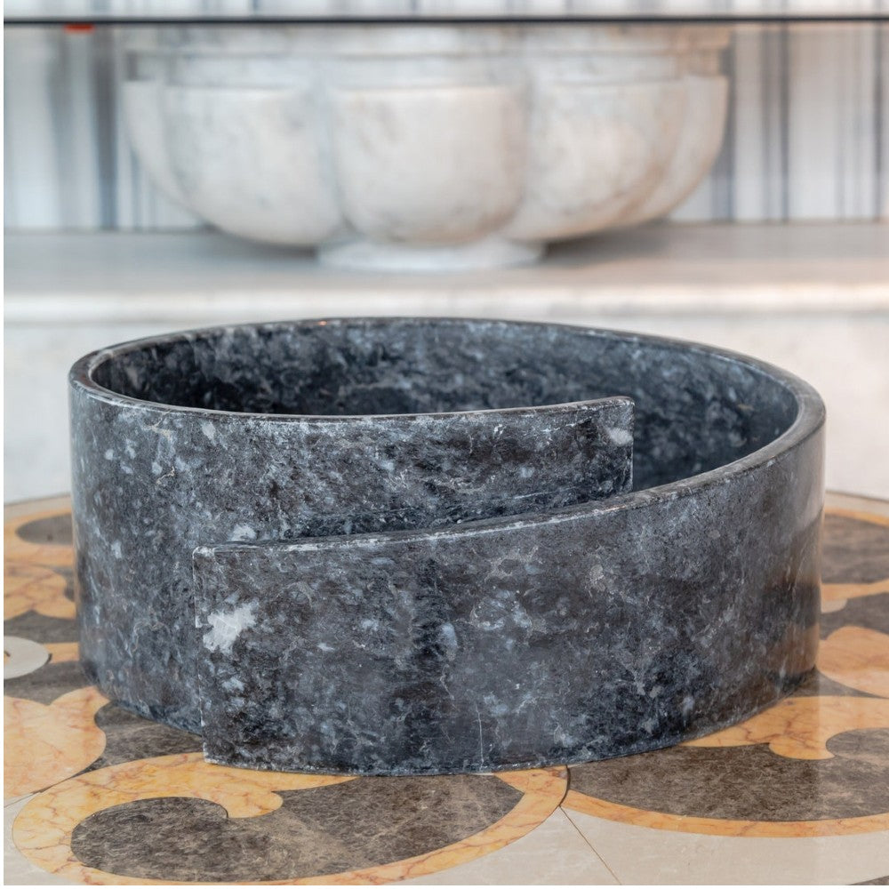 Special Design Black Marble Natural Stone Round Vessel Sink (D)16" (H)6"