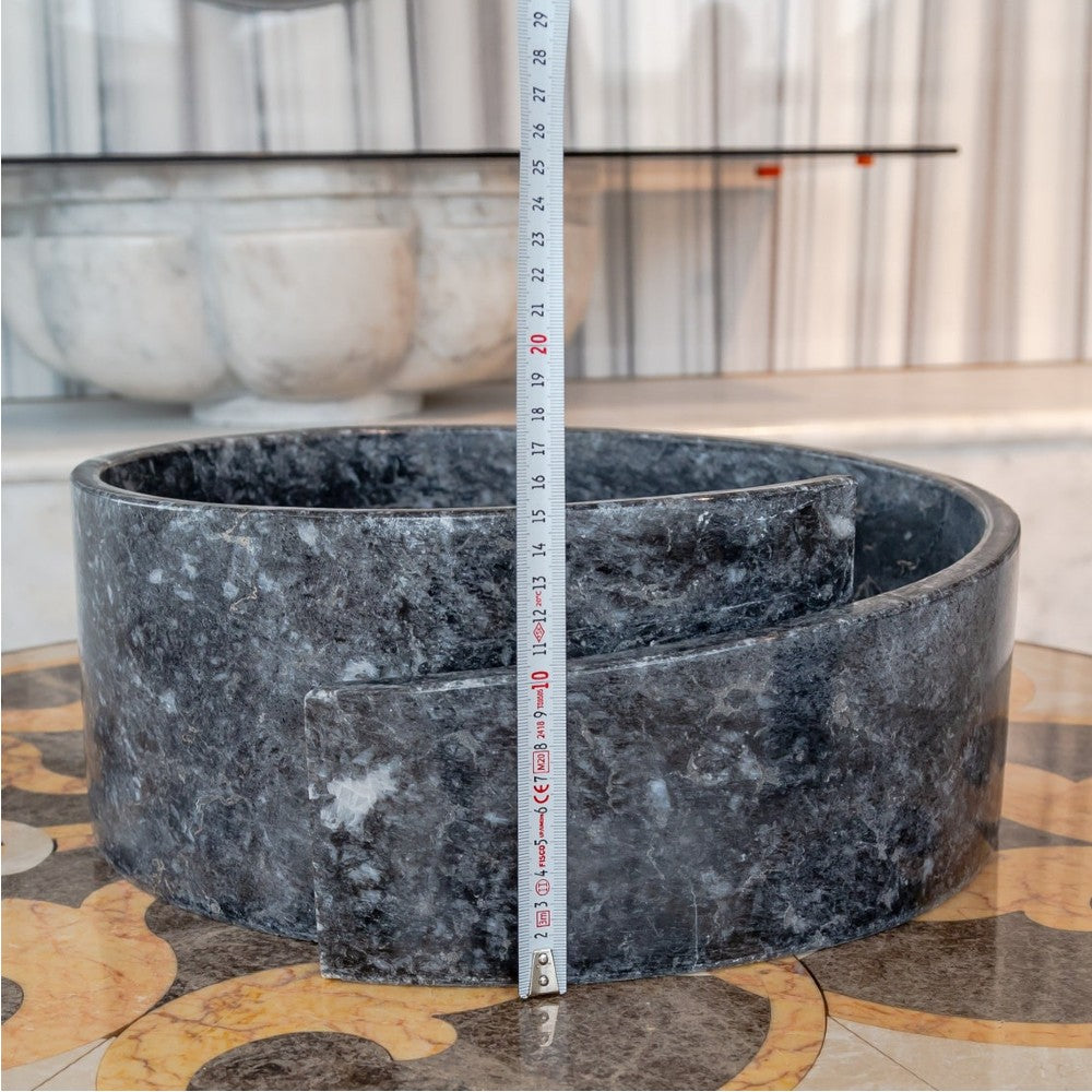 Special Design Black Marble Natural Stone Round Vessel Sink (D)16" (H)6"