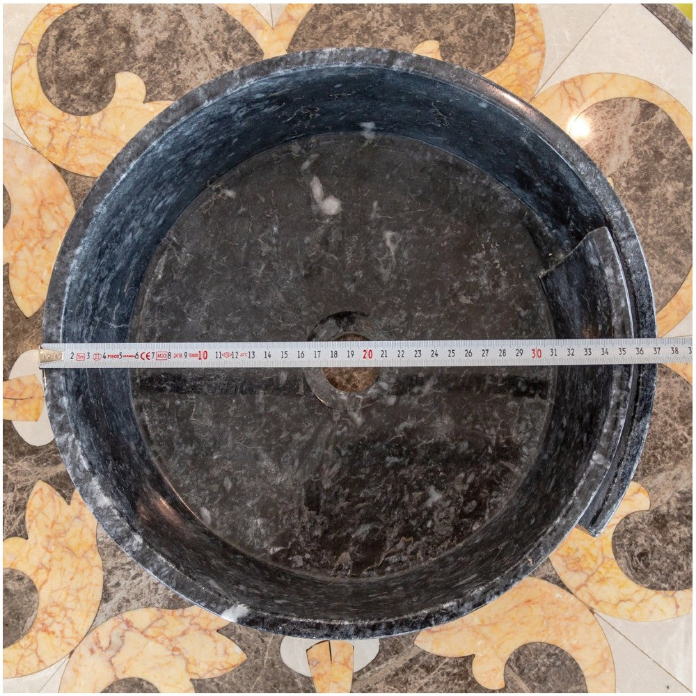 Special Design Black Marble Natural Stone Round Vessel Sink (D)16" (H)6"