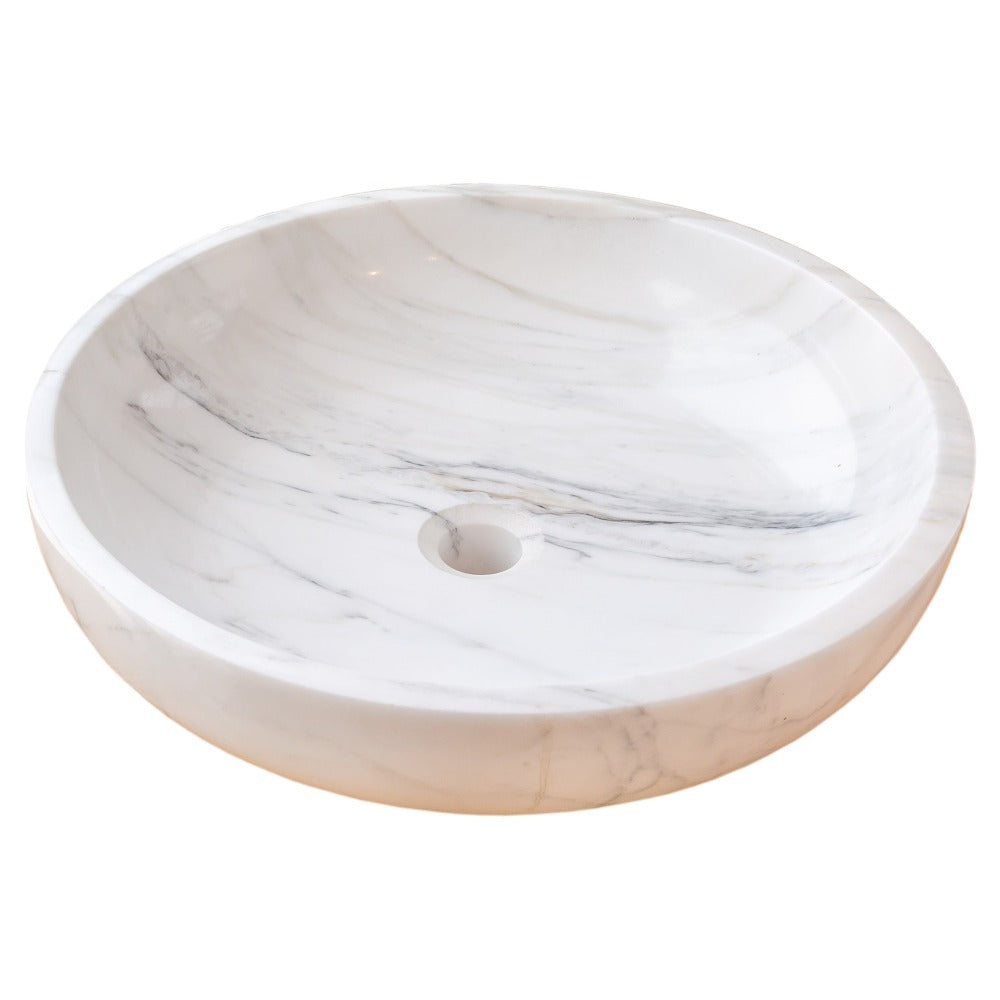 Natural Stone Calacatta White Marble Vessel Sink Bowl Polished (D)19" (H)6"