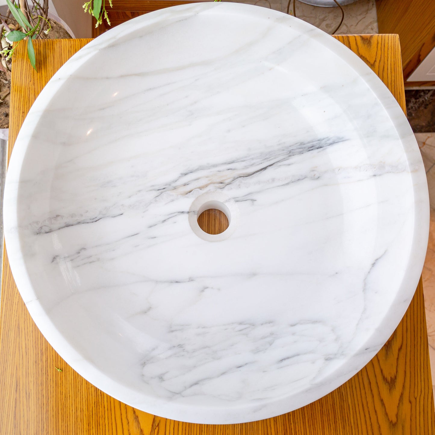 Natural Stone Calacatta White Marble Vessel Sink Bowl Polished (D)19" (H)6"