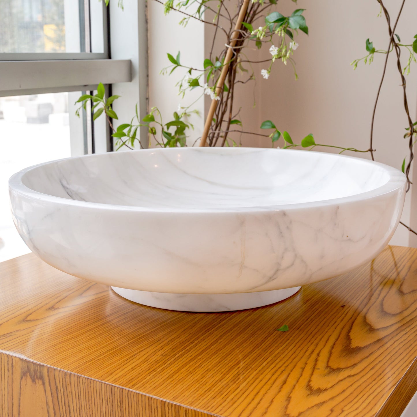 Natural Stone Calacatta White Marble Vessel Sink Bowl Polished (D)19" (H)6"