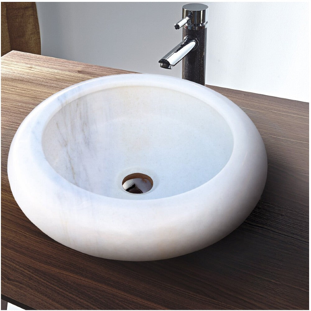 Carrara White Marble Natural Stone Vessel Sink (D)15.5" (H)6"