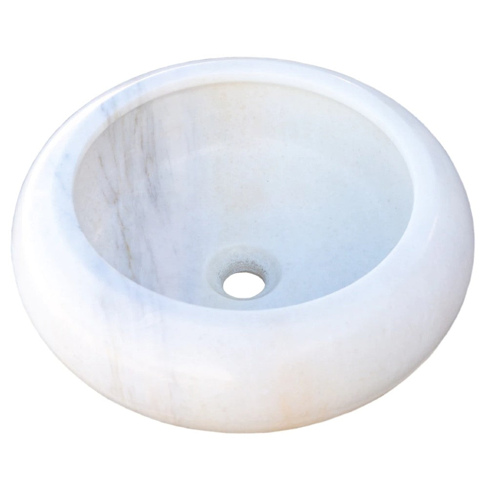 Carrara White Marble Natural Stone Vessel Sink (D)15.5" (H)6"