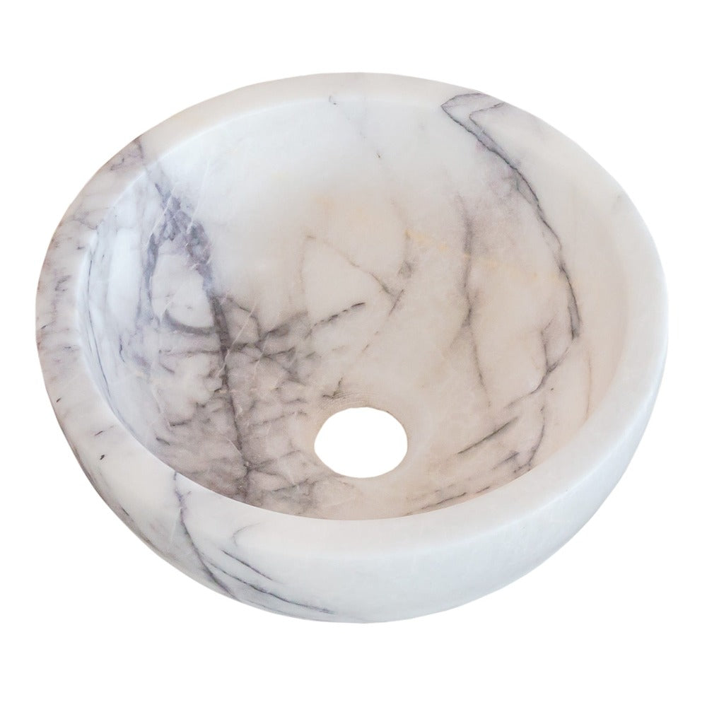 Natural Stone New York White Marble Round Vessel Sink Polished (D)12" (H)5"