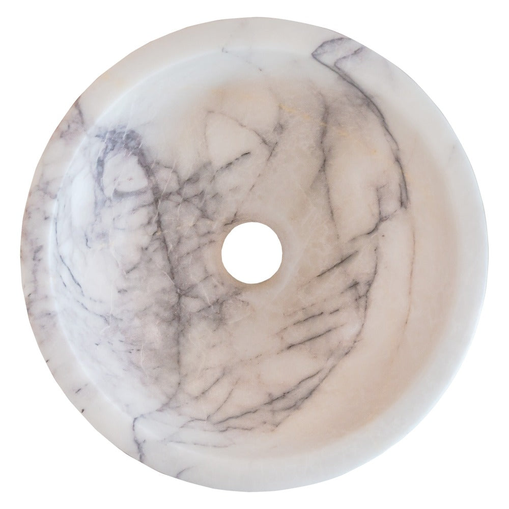 Natural Stone New York White Marble Round Vessel Sink Polished (D)12" (H)5"