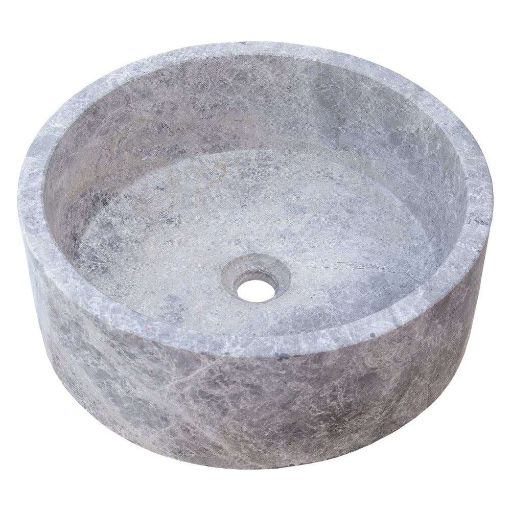 Natural Stone Tundra Grey Marble Round Vessel Sink Polished (D)16.5" (H)6"