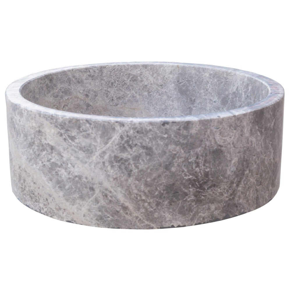 Natural Stone Tundra Grey Marble Round Vessel Sink Polished (D)16.5" (H)6"