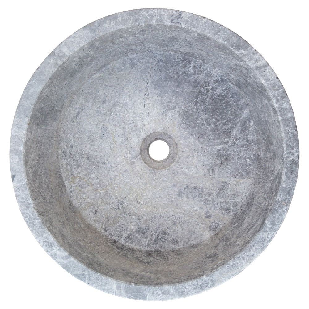 Natural Stone Tundra Grey Marble Round Vessel Sink Polished (D)16.5" (H)6"