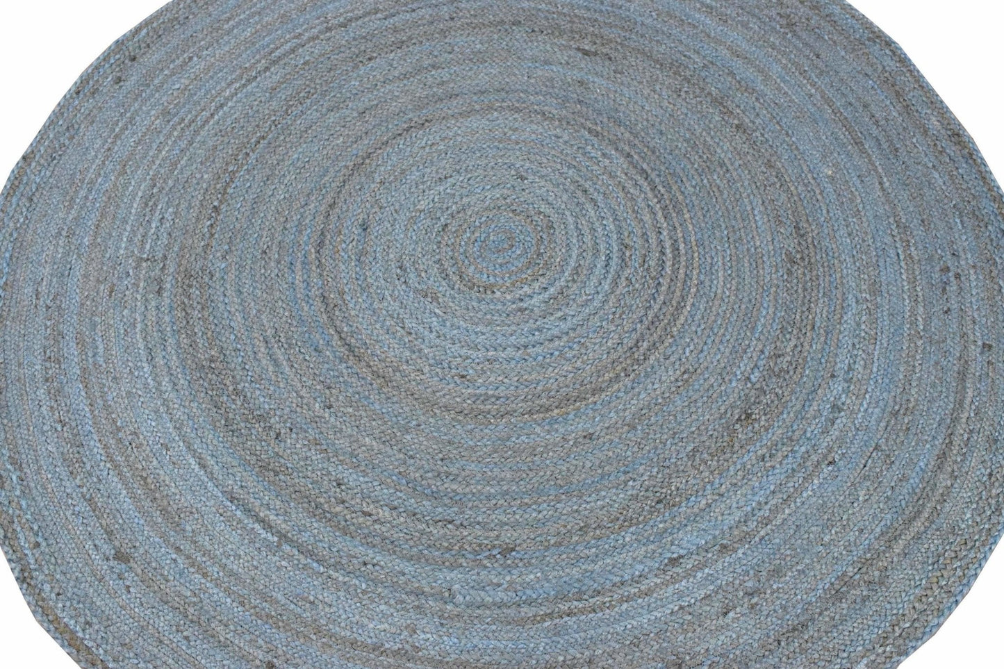 100% All Natural Fiber Hand Braided Boho Blue Round Jute Rug | JR1