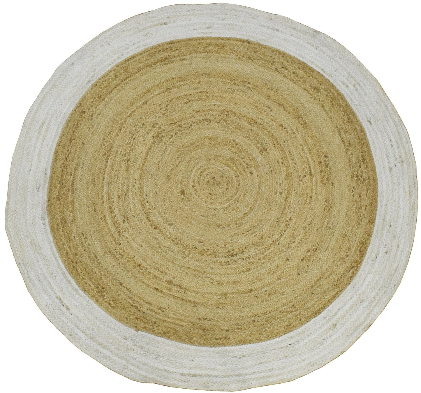 100% ALL NATURAL FIBER HAND BRAIDED BOHO WHITE ROUND JUTE RUG | JR4