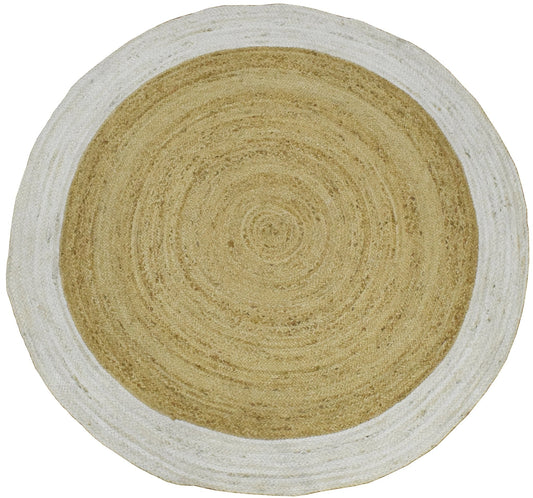 100% ALL NATURAL FIBER HAND BRAIDED BOHO WHITE ROUND JUTE RUG | JR4