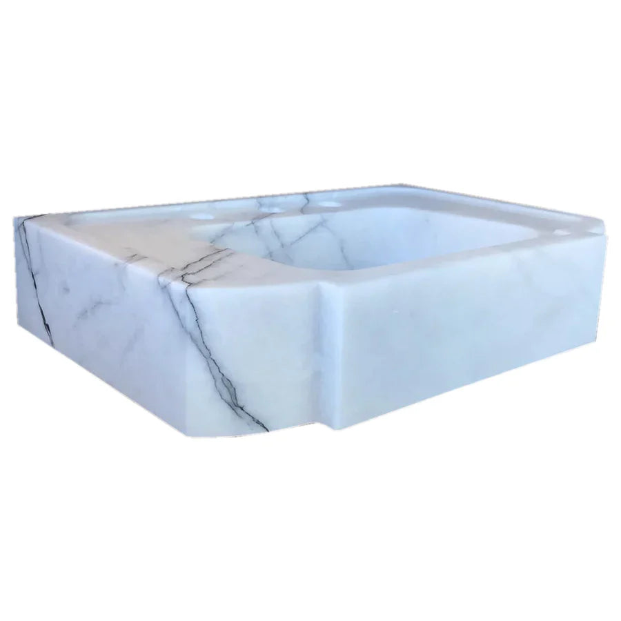 New York White Marble Wall-mount Bathroom Sink Polished (W)18" (L)28" (H)6"