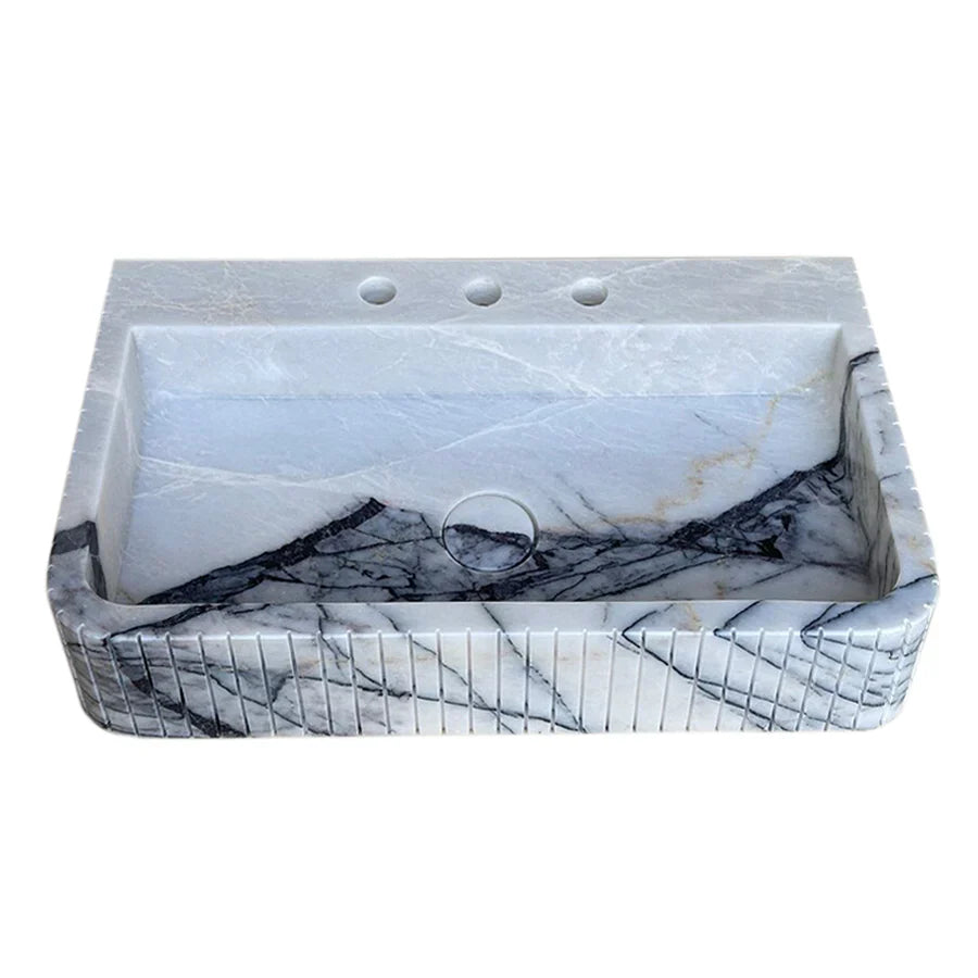 New York Marble Wall-mount Bathroom Sink Fluted Front and Edges (W)16" (L)28" (H)5"