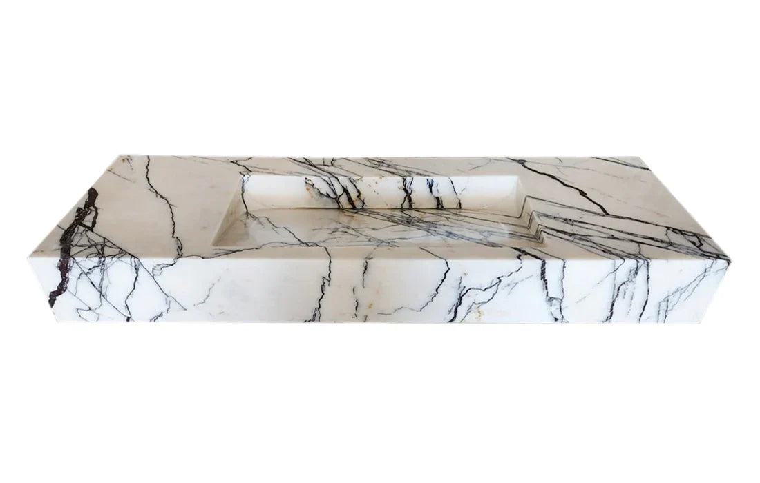 New York Marble Wall-mount Bathroom Sink Hidden Drain Polished (W)16" (L)43" (H)6"