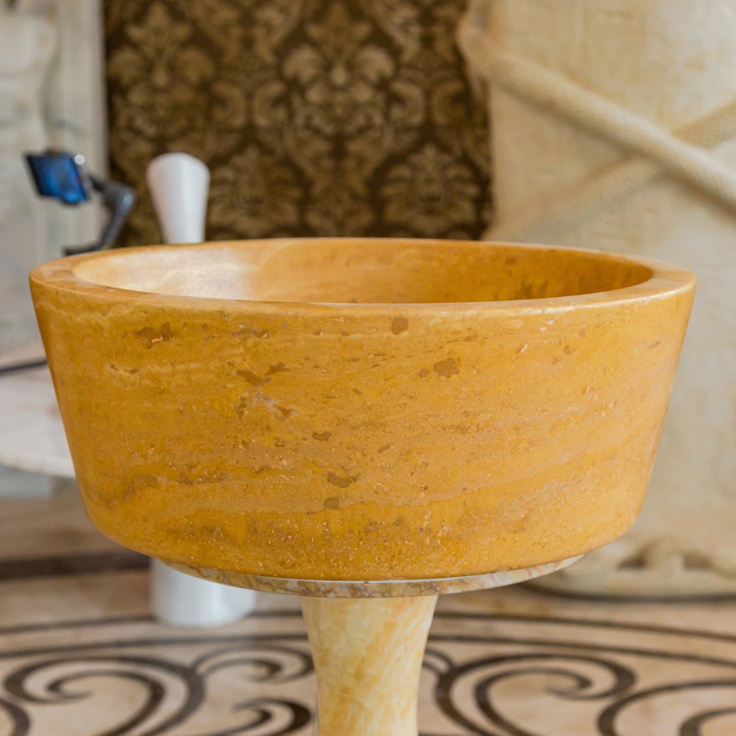 Oasis Gold Travertine Natural Stone Vessel Sink (D)16" (H)6"